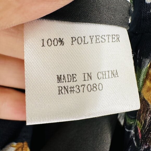 Lea & Viola Navy Blue Multicolor Floral Asymmetric Ruffle Sleeve Blouse Top L - Picture 8 of 9